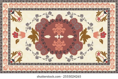 Vintage Persian Carpet Vector with floral motifs in Pastel tones. Perfect for decor, wallpapers, and textiles, this design blends traditional elegance with versatility for timeless sophisticat