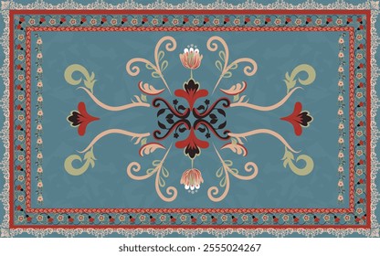 Vintage Persian Carpet Vector with floral motifs in Pastel tones. Perfect for decor, wallpapers, and textiles, this design blends traditional elegance with versatility for timeless sophisticat