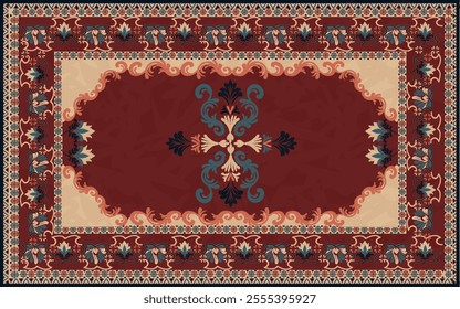 Vintage Persian Carpet Vector with floral motifs in gold and Red tones. Perfect for decor, wallpapers, and textiles, this design blends traditional elegance with versatility for timeless sophisticat