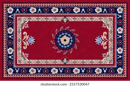 Vintage Persian Carpet Vector with floral motifs in Red tones. Perfect for decor, wallpapers, and textiles, this design blends traditional elegance with versatility for timeless sophisticat