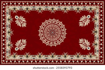 Vintage Persian Carpet Vector with floral motifs in  Deep Red tones. Perfect for decor, wallpapers, and textiles, this design blends traditional elegance with versatility for timeless sophisticat