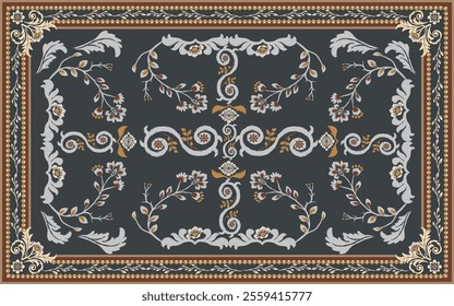 Vintage Persian Carpet Vector with floral motifs .Perfect for decor, wallpapers, and textiles, this design blends traditional elegance with versatility for timeless sophisticat