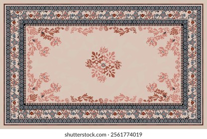 Vintage Persian Carpet Vector with floral motifs in pink and brown tones. Perfect for decor, wallpapers, and textiles, this design blends traditional elegance with versatility for timeless sophisticat