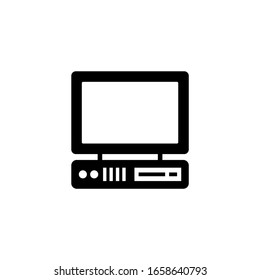 Vintage personal computer icon in black solid flat design icon isolated on white background
