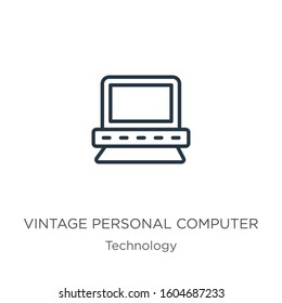 Vintage personal computer icon. Thin linear vintage personal computer outline icon isolated on white background from technology collection. Line vector sign, symbol for web and mobile