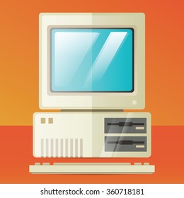 Vintage Personal Computer With Keyboard. Vector Illustration.