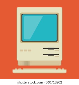 Vintage Personal Computer With Keyboard. Vector Illustration.