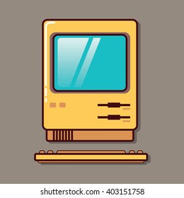 Vintage Personal Computer With Keyboard. Vector Illustration.
