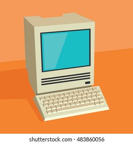 Vintage Personal Computer With Keyboard. Vector Illustration.