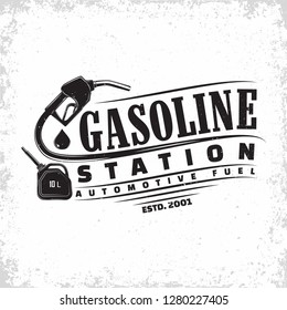 Vintage Petrol station logo design, emblem of gasoline station, Gas or diesel filling station typographyv emblem, print stamps with easy removable grange, Vector