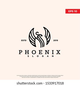 vintage phoenix logo. using monoline style. original icon, template design