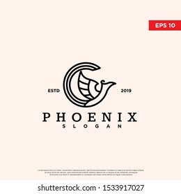 vintage phoenix logo. using monoline style. original icon, template design