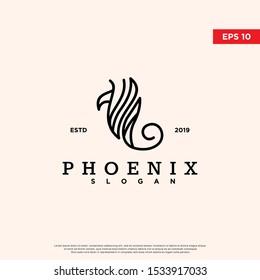 vintage phoenix logo. using monoline style. original icon, template design