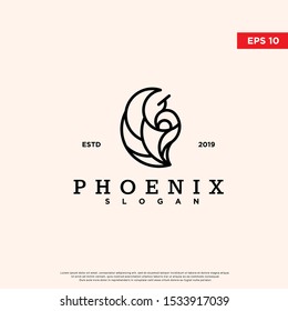 vintage phoenix logo. using monoline style. original icon, template design