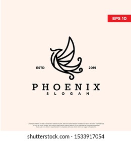 vintage phoenix logo. using monoline style. original icon, template design