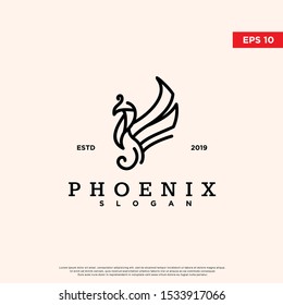 vintage phoenix logo. using monoline style. original icon, template design