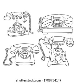 Vintage phone hand drawn sketch vector illustration, retro phone vector sketch illustration