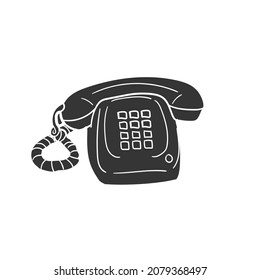 Vintage Phone Icon Silhouette Illustration. Telephone Retro Vector Graphic Pictogram Symbol Clip Art. Doodle Sketch Black Sign.