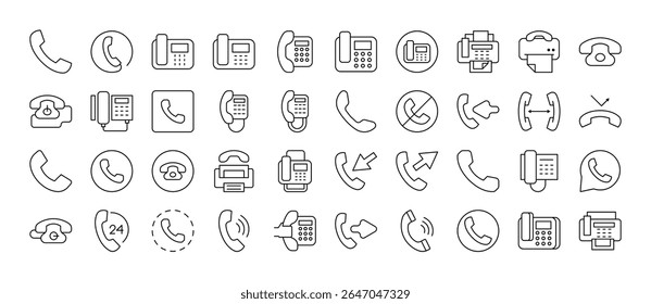 Pacote de Ícones de Linha de Telefone Vintage. Outline Signs para Gráficos e Web Design, Apps, Anúncios, Vários Cartões 