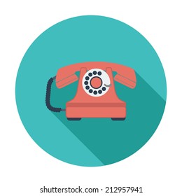 Vintage Phone. Single Flat Color Icon. Vector Illustration.