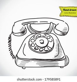 Vintage Phone Sketch Cartoon Vector Illustration