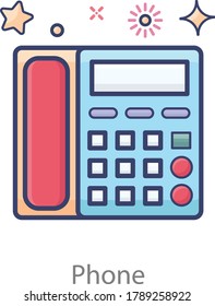 Vector de teléfono vintage, diseño plano del icono de línea fija 