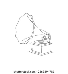 vintage phonograph continuous line art, logo design concept, illustration for t-shirt design assets