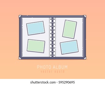 Vintage photo album in flat linework style vector illustration