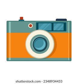 Vintage photo camera cartoon illustration on white background. Summer, trip, travelling concept