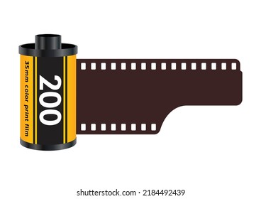 Vintage photo camera film roll cartridge or 35mm color print film. Editable EPS 10 vector graphic illustration isolated on white background.