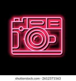 vintage photo camera neon light sign vector. vintage photo camera illustration