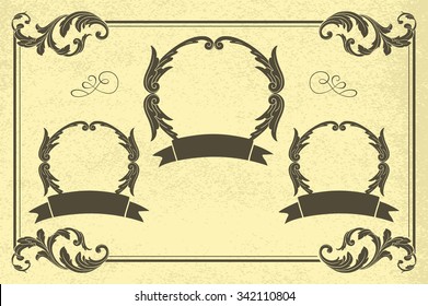 Vintage photo frame, photo album design elements, drawing doodle style, antique ornamental and cute photo frames templates for decoration and design