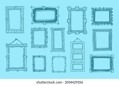Vintage photo frame in doodle style. Vector hand drawn set with picture frames