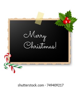 Vintage Photo Frame With Holly Berry And Lollipop With Gradient Mesh, Vector Illustration