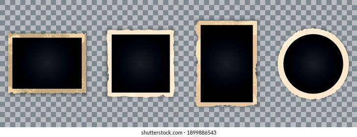 Vintage photo frame on transparent background. Retro old paper picture frame template for nostalgia scrapbook. Vector - Shutterstock ID 1899886543