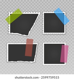 Vintage photo frame on transparent background. Retro old paper picture frame template. Vector format