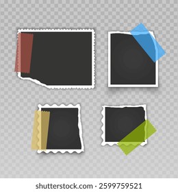 Vintage photo frame on transparent background. Retro old paper picture frame template. Vector format