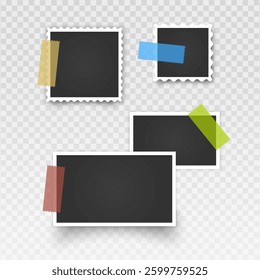 Vintage photo frame on transparent background. Retro old paper picture frame template. Vector format