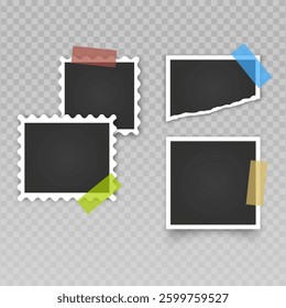 Vintage photo frame on transparent background. Retro old paper picture frame template. Vector format