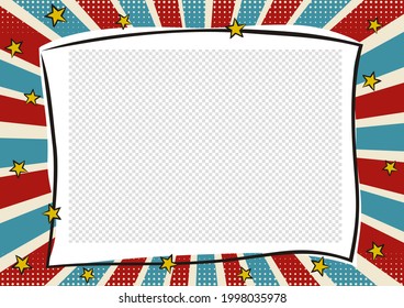 Vintage photo frame in pop art style for USA. Bright page for festive photos. Template for the design of frames for party, photographs, posters, cards, stickers. Comic Vector illustration.