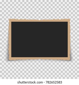 Vintage photo frame with retro figured edges with shadow on transparent background. Template photo design. Old photo card icon. Vector illustration