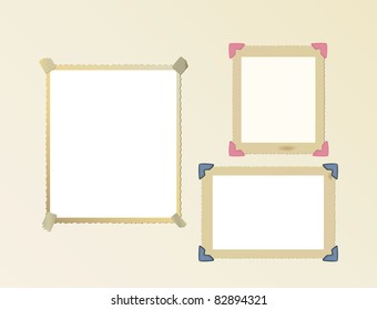 Vintage Photo Frame Set, Mounted With Photo Corners And Adhesive Tape, Vector