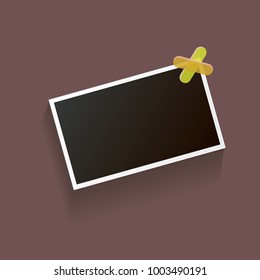 vintage photo frame with shadow isolated on brown background. Vector Photo realistic Mockups with empty space for photo. old photo icon 