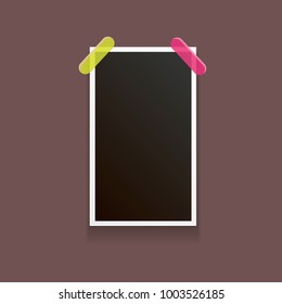 vintage photo frame with shadow isolated on brown background. Vector Photo realistic Mockups with empty space for photo. old photo icon 