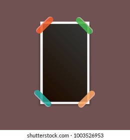 vintage photo frame with shadow isolated on brown background. Vector Photo realistic Mockups with empty space for photo. old photo icon 