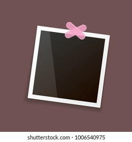 vintage photo frame with shadow isolated on brown background. Vector Photo realistic Mockups with empty space for photo. old photo icon 