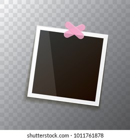 vintage photo frame with shadow isolated on transparent background. Vector Photo realistic Mockups with empty space for photo. old photo icon