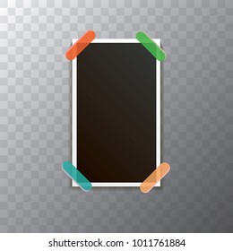 vintage photo frame with shadow isolated on transparent background. Vector Photo realistic Mockups with empty space for photo. old photo icon