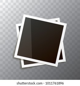 vintage photo frame with shadow isolated on transparent background. Vector Photo realistic Mockups with empty space for photo. old photo icon