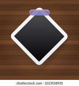 vintage photo frame with shadow isolated on wooden wall background. Vector Photo realistic Mockups with empty space for photo. old photo icon